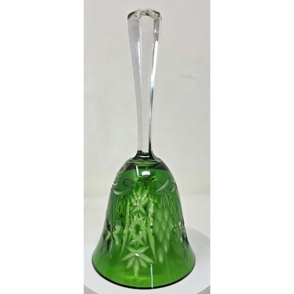 Vintage Ajka Masala Green 24% Lead Crystal Bell Hand Cut To Clear Hungary 7” - Picture 5 of 12